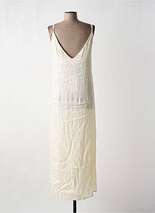 Robe longue manches dos nu fines bretelles beige GRACE & MILA femme
