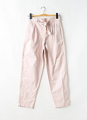 Pantalon droit tissage popeline taille haute rose MANGO femme