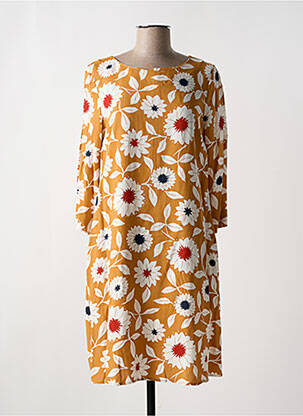 Robe mi-longue imprimé fleurs manches 3/4 orange ZYGA femme