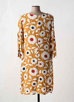 Robe mi-longue imprimé fleurs manches 3/4 orange ZYGA femme