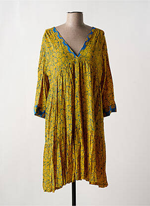 Robe mi-longue coupe évasée manches longues jaune GENESIS femme