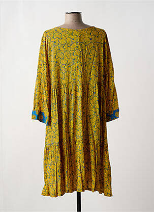 Robe mi-longue imprimé fantaisie manches longues jaune GENESIS femme