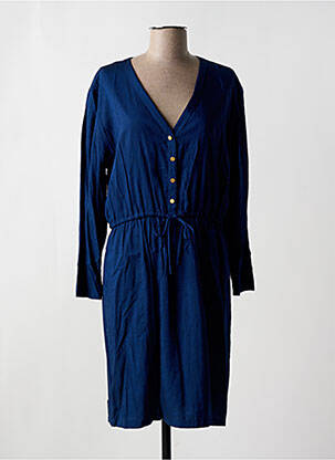 Robe mi-longue coupe fluide manches longues bleu BENSIMON femme