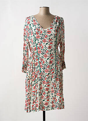 Robe mi-longue imprimé fleurs manches longues blanc STELLA FOREST femme