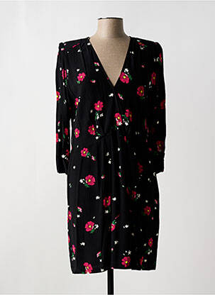 Robe mi-longue imprimé fleurs manches 3/4 noir PABLO femme