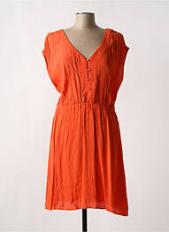 Robe mi-longue tissage crêpe manches courtes orange DES PETITS HAUTS femme