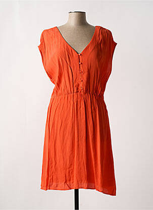 Robe mi-longue tissage crêpe manches courtes orange DES PETITS HAUTS femme