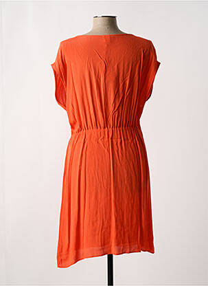 Robe mi-longue tissage crêpe manches courtes orange DES PETITS HAUTS femme