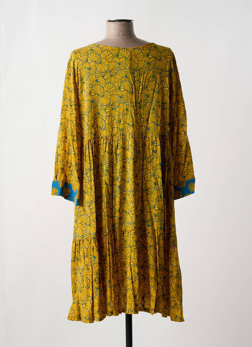 Robe mi-longue imprimé fantaisie manches longues jaune GENESIS femme