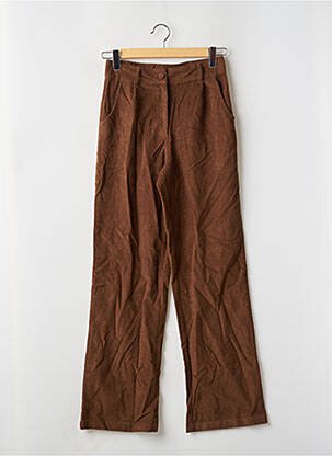 Pantalon large fermeture zippée sous rabat boutonné taille haute marron DAISY STREET femme