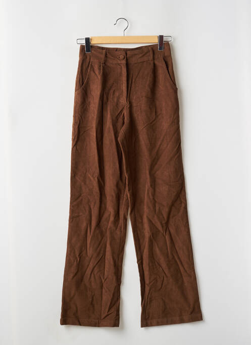 Pantalon large fermeture zippée sous rabat boutonné taille haute marron DAISY STREET femme