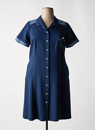 Robe mi-longue tissage crêpe manches courtes bleu FRANCE RIVOIRE femme