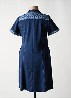Robe mi-longue tissage crêpe manches courtes bleu FRANCE RIVOIRE femme