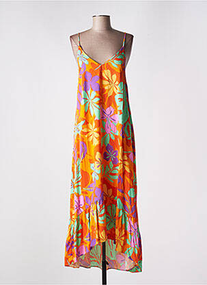 Robe longue imprimé fleurs fines bretelles orange LES P'TITES BOMBES femme