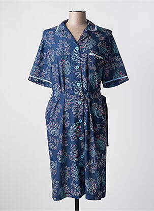 Robe mi-longue imprimé fantaisie manches courtes bleu FRANCE RIVOIRE femme