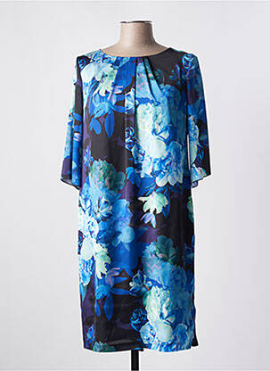 Robe mi-longue imprimé fleurs manches courtes bleu ESTEL COLLECTION femme