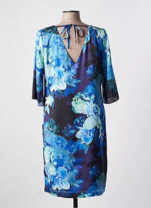 Robe mi-longue imprimé fleurs manches courtes bleu ESTEL COLLECTION femme