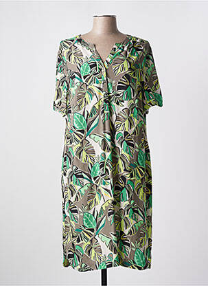 Robe mi-longue tissage crêpe manches courtes vert RABE femme