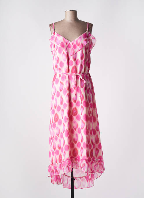 Robe mi-longue coupe fluide fines bretelles rose LES P'TITES BOMBES femme