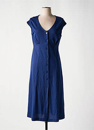 Robe mi-longue coupe évasée manches courtes bleu SEE THE MOON femme