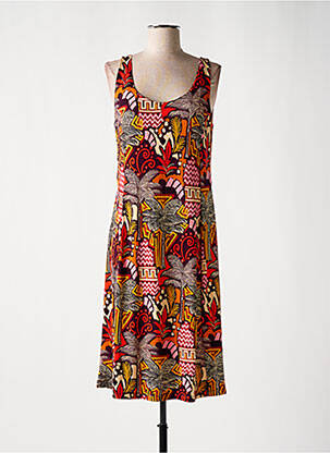 Robe mi-longue col rond fines bretelles orange SURKANA femme