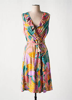 Robe mi-longue imprimé fantaisie sans manche rose K-DESIGN femme