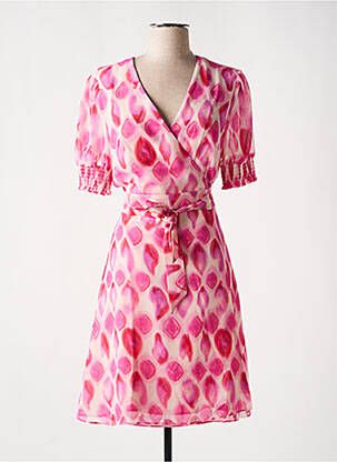 Robe mi-longue imprimé fantaisie manches courtes rose LPB femme