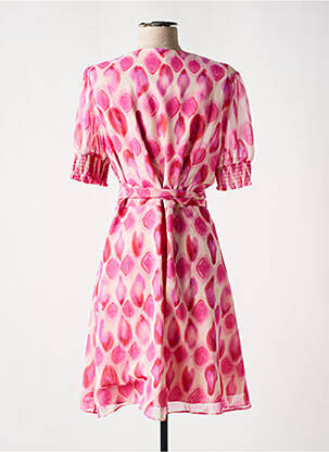 Robe mi-longue imprimé fantaisie manches courtes rose LPB femme