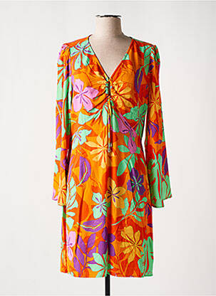 Robe mi-longue imprimé fleurs manches longues orange LPB femme