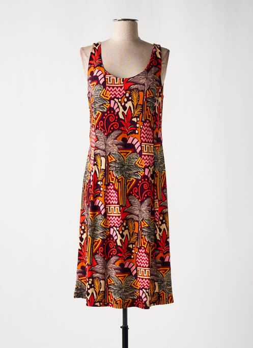 Robe mi-longue col rond fines bretelles orange SURKANA femme