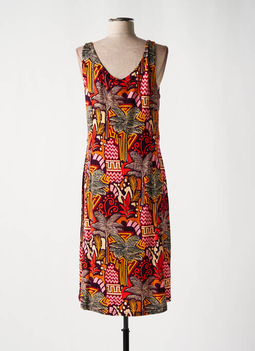Robe mi-longue col rond fines bretelles orange SURKANA femme