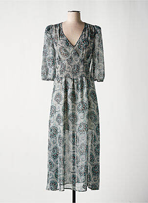 Robe longue imprimé fleurs manches 3/4 bleu MORGAN femme