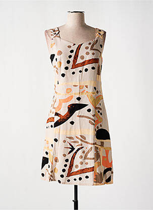 Robe mi-longue imprimé fantaisie sans manche beige GUY DUBOUIS femme