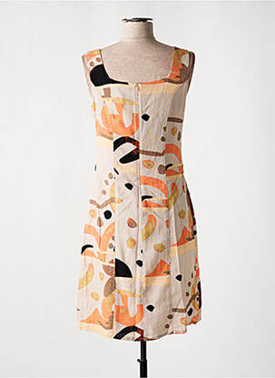 Robe mi-longue imprimé fantaisie sans manche beige GUY DUBOUIS femme