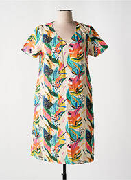 Robe mi-longue imprimé fleurs manches courtes beige GUY DUBOUIS femme