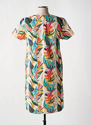 Robe mi-longue imprimé fleurs manches courtes beige GUY DUBOUIS femme