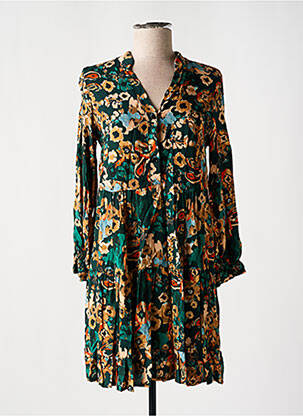 Robe courte coupe évasée manches longues vert COULEURS DU TEMPS femme