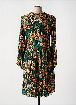 Robe courte coupe évasée manches longues vert COULEURS DU TEMPS femme