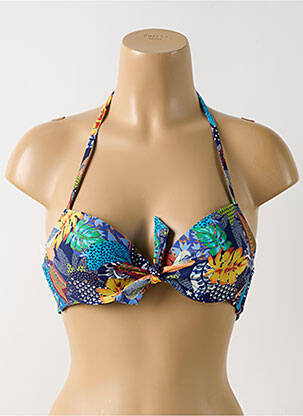 Haut de maillot de bain fermeture liens à nouer haut soutien-gorge moulé bleu COLLINE femme