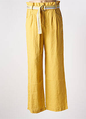 Pantalon droit fermeture zippée sous rabat avec crochet jaune 7 SEASONS femme