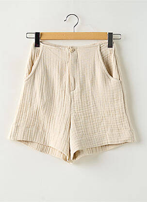 Short taille à pinces taille haute beige YUGEN femme