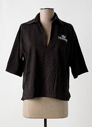 Polo broderie manches courtes marron TOURIST LEMC femme