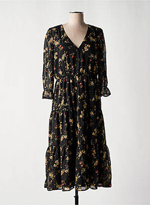Robe mi-longue imprimé fleurs manches 3/4 noir VERO MODA femme