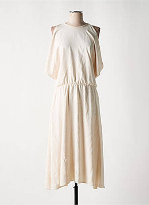 Robe mi-longue tissage crêpe manches courtes beige ASTRID BLACK LABEL femme