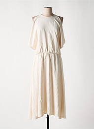 Robe mi-longue tissage crêpe manches courtes beige ASTRID BLACK LABEL femme