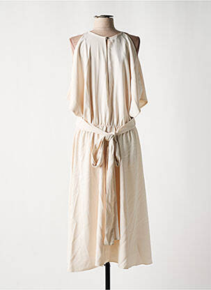 Robe mi-longue tissage crêpe manches courtes beige ASTRID BLACK LABEL femme
