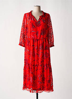 Robe mi-longue imprimé fleurs manches longues rouge ONLY femme