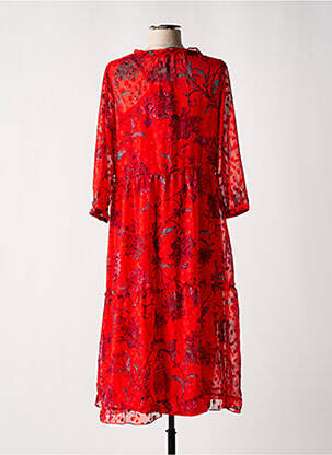 Robe mi-longue imprimé fleurs manches longues rouge ONLY femme