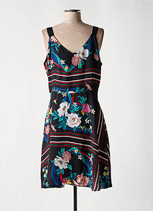 Robe mi-longue imprimé fleurs sans manche noir MORGAN femme