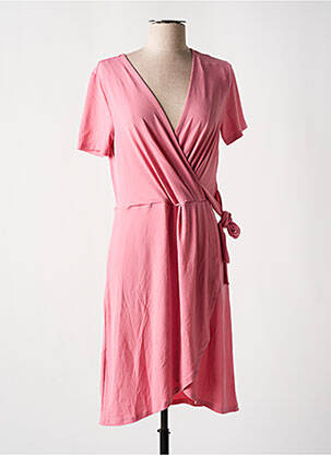 Robe mi-longue tissage crêpe manches courtes rose VILA femme